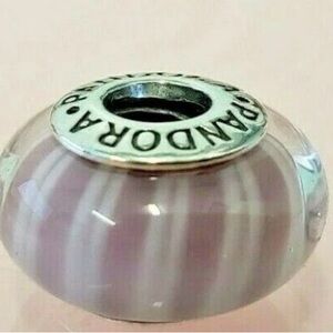 Pandora Pink Candy Striped Murano Glass Charm Retired Authentic